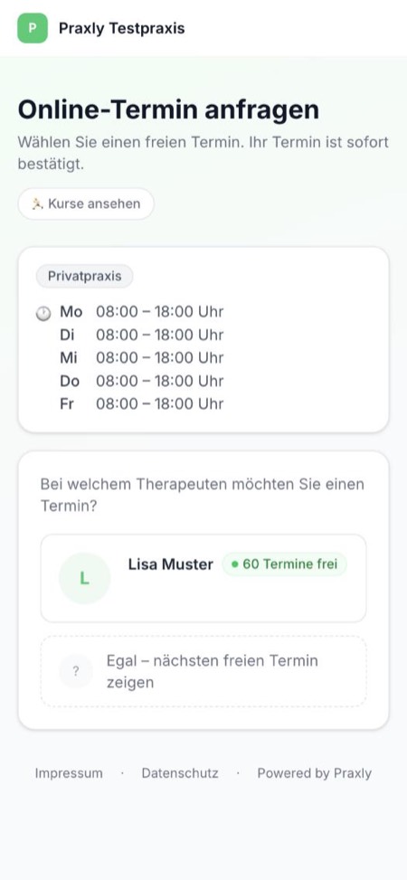 Bildschirm-Beispiel: Auswahl der Therapeut:in