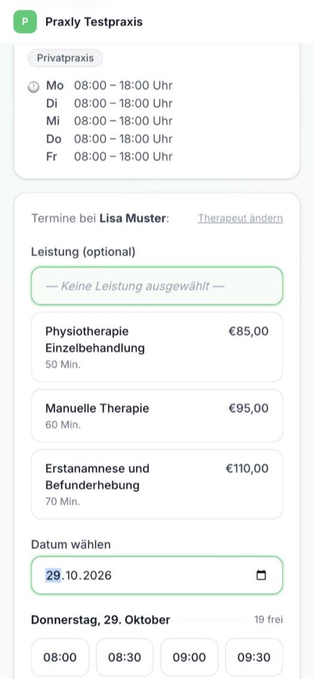Bildschirm-Beispiel: Tage und freie Uhrzeiten