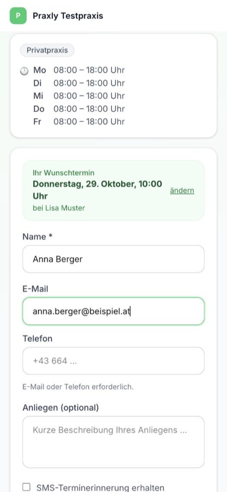 Bildschirm-Beispiel: Formular mit Name und Kontakt