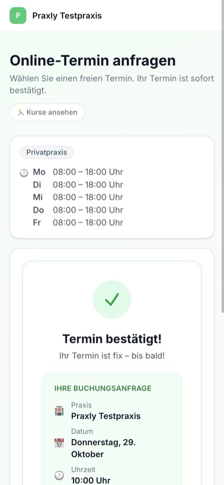 Bildschirm-Beispiel: Bestätigung nach der Buchung
